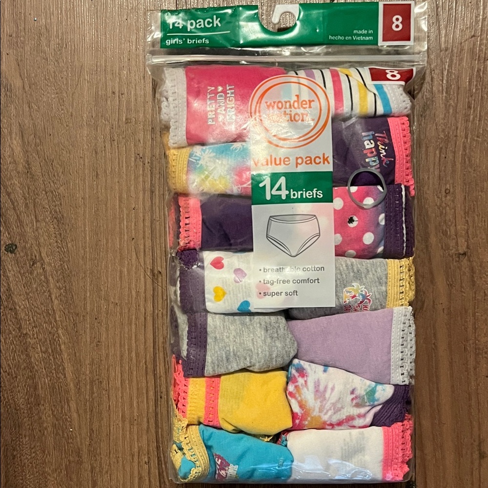 wonder nation Girls 14-Pack Briefs - Multicolor Hearts & Tie-Dye Assortment